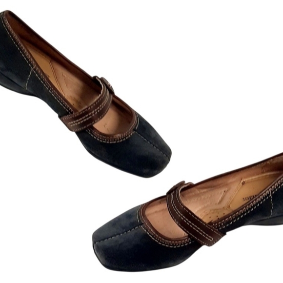 Naturalizer Women's Referee Mary Jane flat. navy suede/brown leather trim Sz 6 - Picture 3 of 5